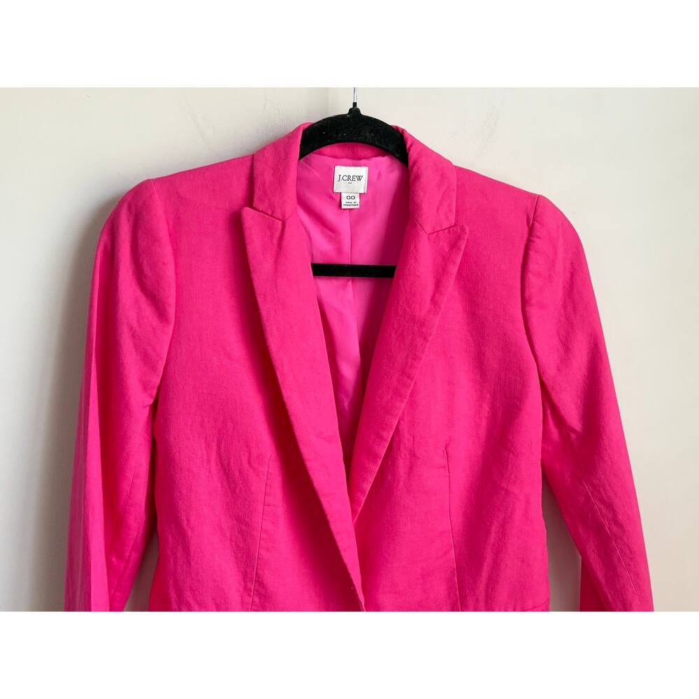 J. Crew Linen-Blend Notch Lapel Single Breasted Blazer Sweet Briar Women's 00 - Picture 4 of 10